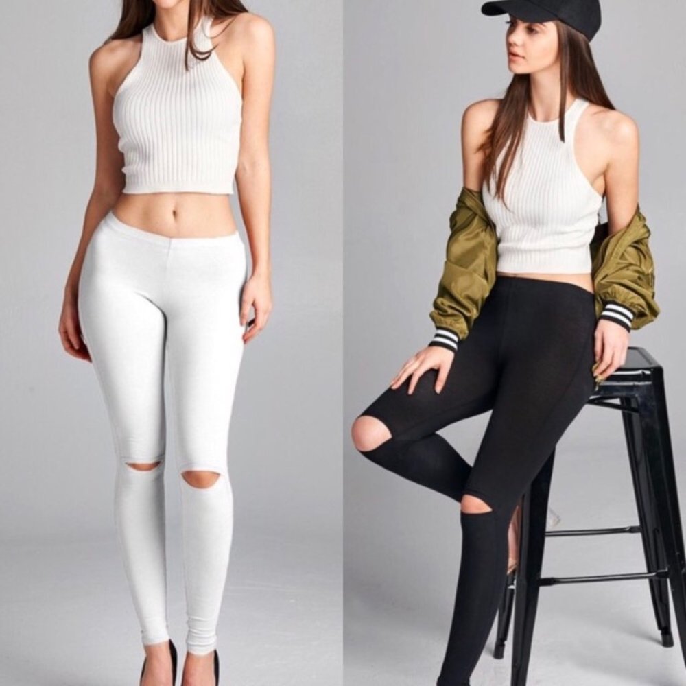⚡️FLASH SALE⚡️Slit Knee White Leggings
